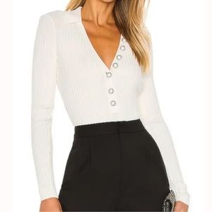 Ronny Kobo Tasmine Button Front Collared Bodysuit